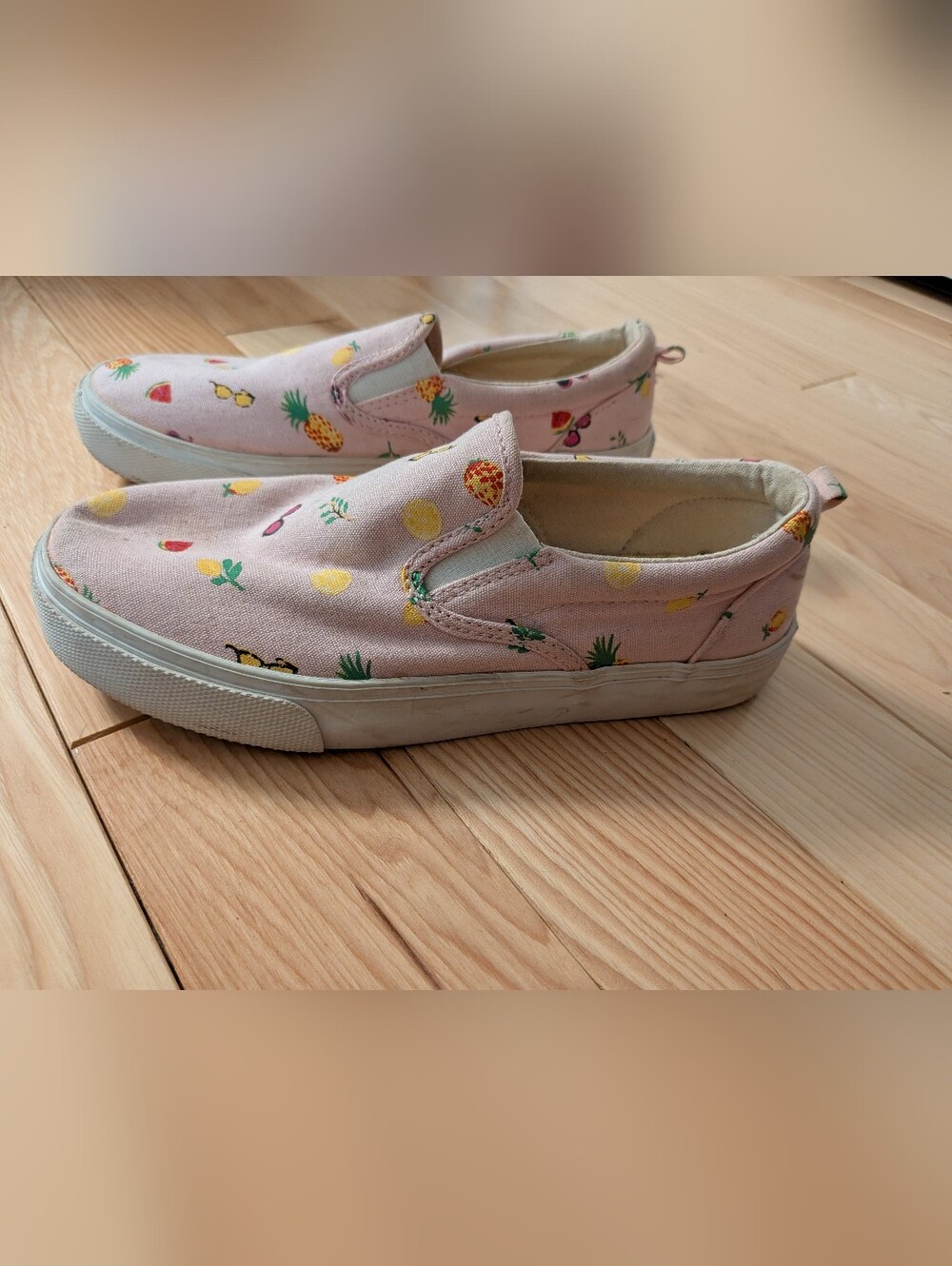 Preppy Pink Girls Slip-on Fruit Print Sneakers - Picture 2 of 5